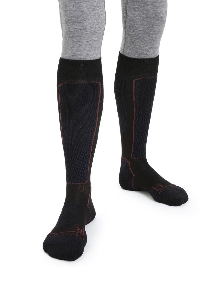 Men\'s Icebreaker Merino Ski+ Medium Over the Calf Socks Black / Royal Navy | CA 1919KORI